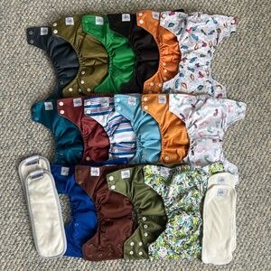 16 Texas Tushies Cloth Diapers & 4 Diaper Inserts